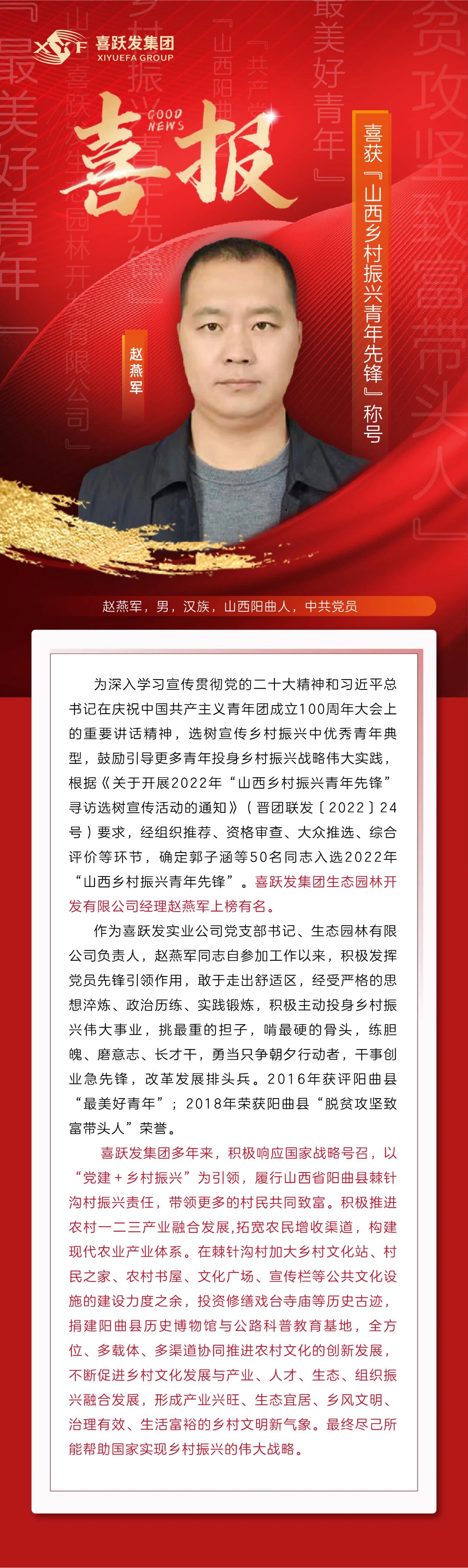 祝贺赵燕军同志入选“山西乡村振兴青年先锋”称号(图1)