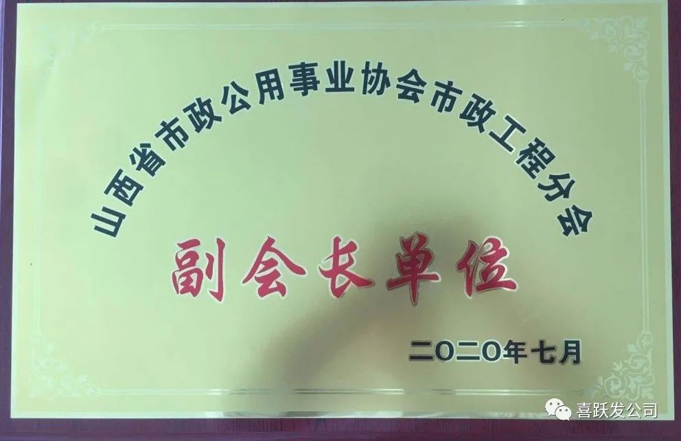 喜跃发被评为“山西省市政公用事业协会市政工程工程分会副会长单位”(图7) 喜跃发被评为“山西省市政公用事业协会市政工程工程分会副会长单位”(图7)