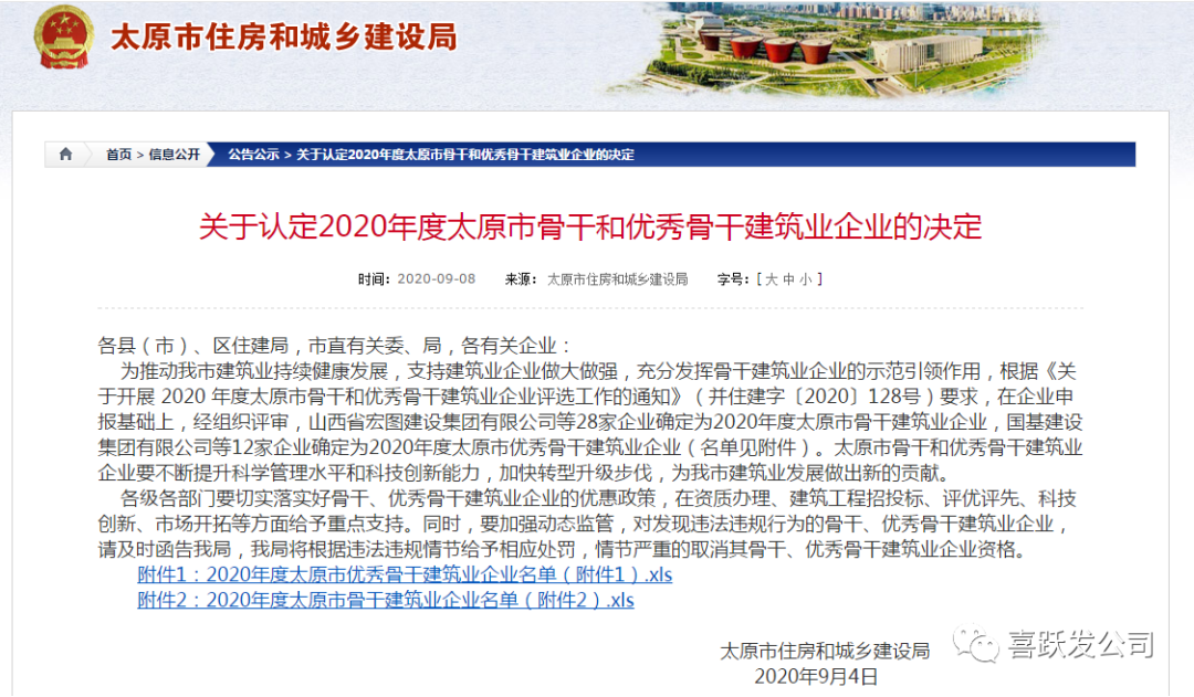 我公司荣获2020年度太原市骨干和优秀骨干建筑业企业(图1)